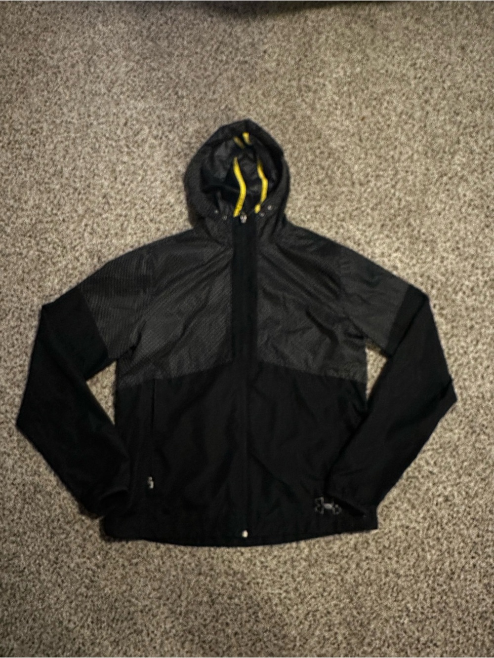 Under Armour Black Hooded Windbreaker with Yellow Drawcords